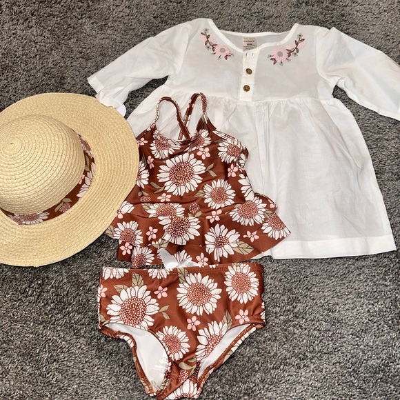 Baby girl bathing suit + cover up + hat - Picture 2 of 2